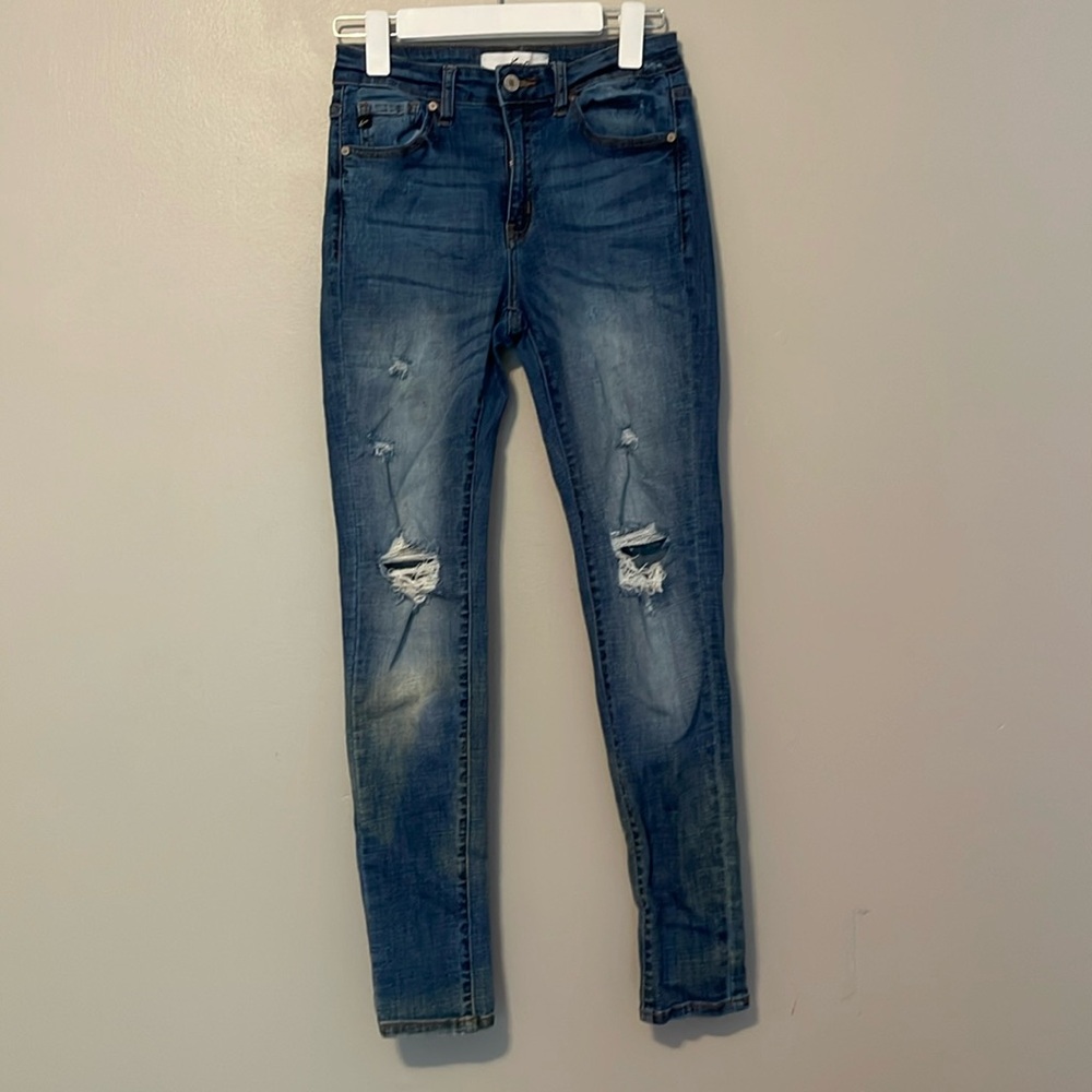 KanCan Super Skinny High Rise Jeans Distressed Medium Wash Sz 5/26 Style KC7263M